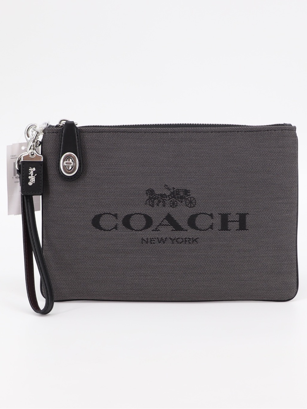 New Coach Jacquard Turnlock Wristlet Pouch Black